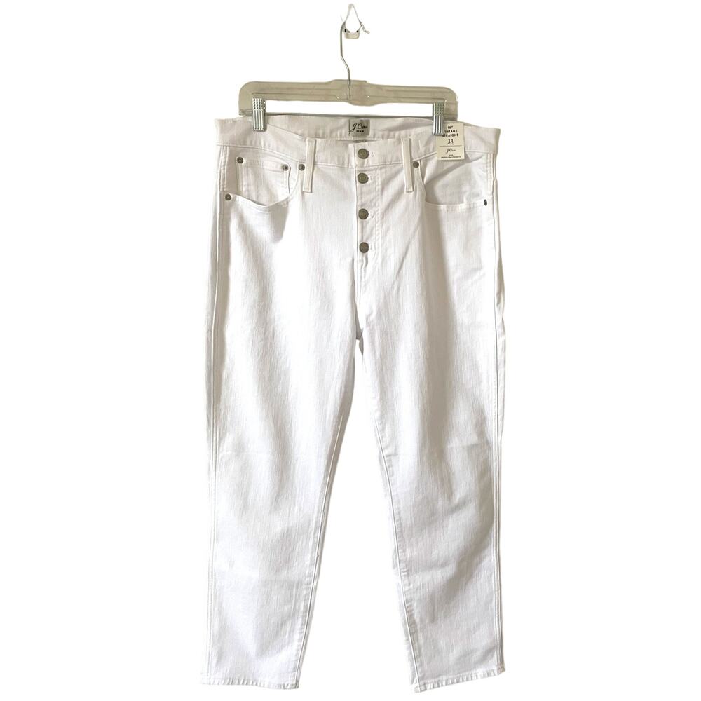 J. Crew Button Fly Vintage Straight Denim Jean White Size 33 Plus NEW